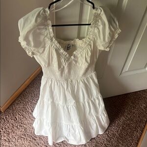 White Puff Sleeve Smocked Dress